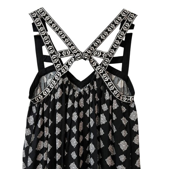 Unbranded Longline Tunic Top Size M Black White Embroidered Sleeve Paisley Boho - Picture 15 of 16